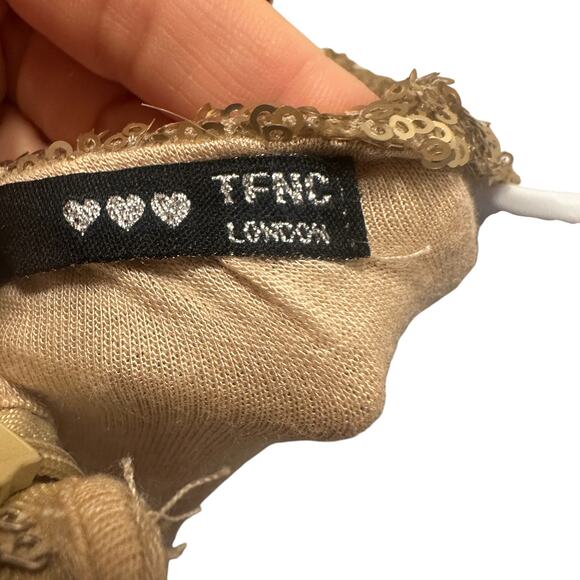 TFNC London Gold Sequins Mini Dress Women’s XS Stretchy Sparkly Homecoming Party - Picture 3 of 16